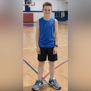 KIDS NEW BALANCE 515 RETRO BLUE GRAY SUEDE SNEAKERS - BIG BOY - SIZE 4.5